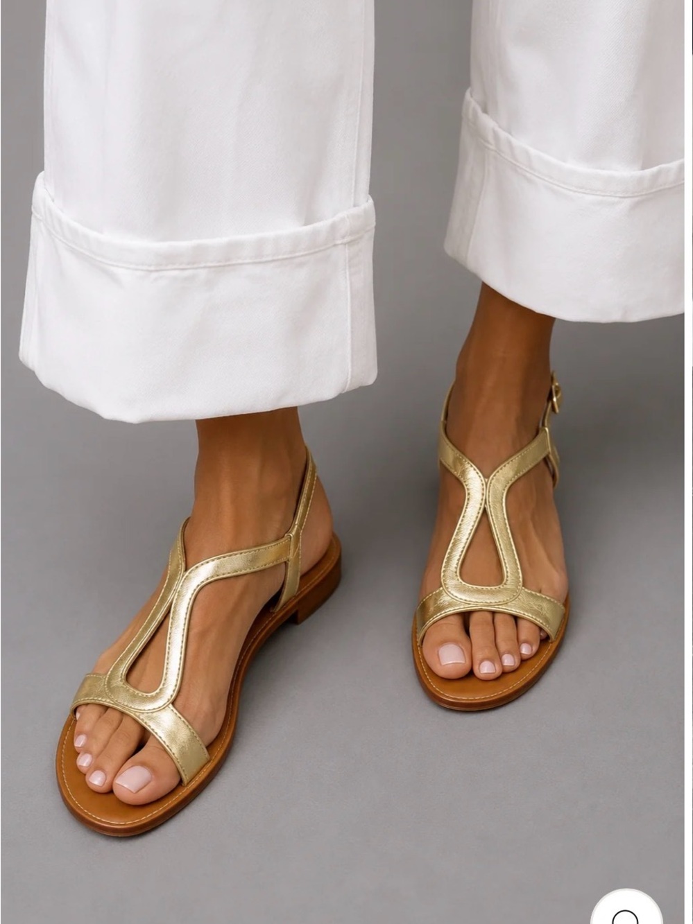 Ludovica Metallic Gold T‑Strap Leather Sandals for Women